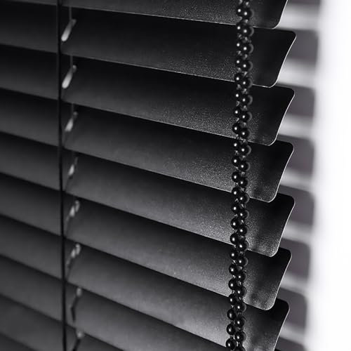 Jalousie, Aluminium, schwarz, für Fenster und Türen, blickdichte Lamellen, für Zuhause und Büro, 90 x 130 cm (B x H), lichtblockierend, stilvolle Fensterbehandlung