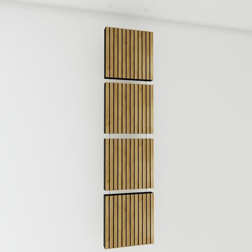 Panneaux acoustiques décoratifs à Suspendre | Séparateurs muraux Suspendus | Cloisons de séparation de pièce suspendues | Panneaux insonorisants modulaires | Couleur : [4X SLATO | Chêne]