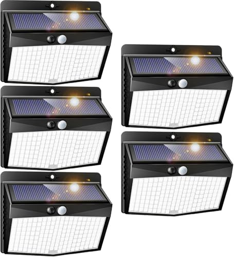 Peasur Solar Security Lights Outdoor Motion Sensor, 5 Pack 168 LED Solar Lights Outdoor Garden, IP65 Waterproof Wall Lights with 3 Lighting Modes for Fence Front Door Patio Yard
