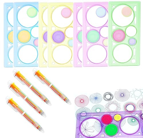 CJAPGJW 11er Set Spirograph, Kreatives Malspielzeug für Kinder, Mitgebsel Kindergeburtstag, Sechsfarbige Kugelschreiber, Spirograph Lineale, Party Geschenk Mitgebsel für Kindergeburtstag 10 Jahre