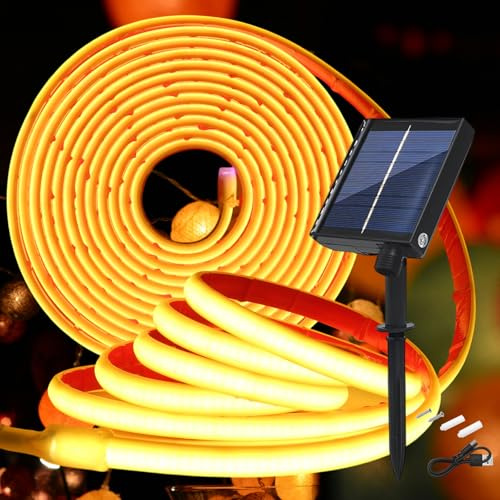 KISUFU Solar LED Streifen, 24V COB 320 LEDs/m IP68 Wasserdicht Solar Neon LED Band Strip mit 1200mah USB 8-Modus Solarzellen-Box-Controller für Garten, Veranda, Balkon, Pavillon.