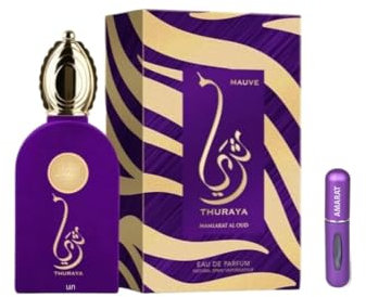 Perfume Thuraya Mauve Eau de Parfum 100ml, Perfume Árabe Femenino de Larga Duración, Incluye Atomizador Recargable, Fragancia Floral y Fresca con Notas de Bergamota, Lavanda y Vainilla (Thuraya Mauve)