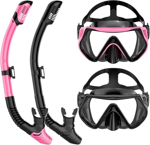Set di 2 maschere da snorkeling per adulti con maschera panoramica e boccaglio Dry-Top, anti-appannamento, impermeabile, in vetro temperato, per immersioni, snorkeling e nuoto
