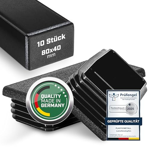 plasticmetall® Lamellenstopfen rechteckig 80x40 mm für Rechteckrohr [10 STK] I Rohrstopfen aus PE - Ideal für Aluprofil, Gartenmöbel & Stuhlbeine I Verschlussstopfen mit FUNKENEROSION-Struktur