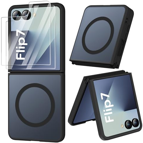 ORETECH für Samsung Galaxy Z Flip 7 Hülle Kompatibel mit Mag-Safe, Magnetisch Handyhülle mit Schutzfolie,Stoßfest Magnetische Matte Translucent Schutzhülle für Samsung Z Flip 7 Case, Schwarz