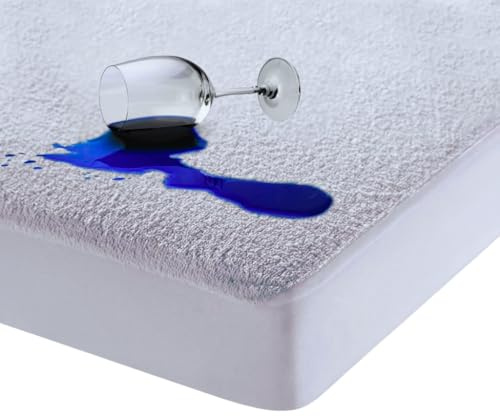 ELOVELA Terry Towel King Size Mattress Protector – 100% Waterproof, Breathable & Aloe Vera Treated, Soft Fitted Deep Cover for Anti-Allergy Comfort & Mattress Protection (152x200cm)