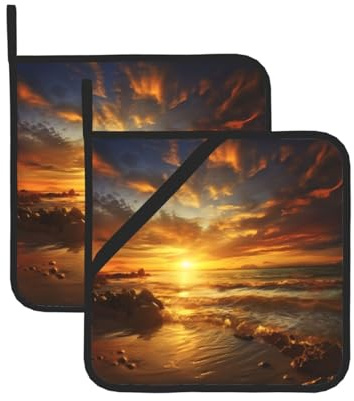 Pot Holder with Pocket Oven Pot Holders Heat Resistant Potholder Beautiful Gold Sunset Pot Holders for Kitchen Terry Cloth Coaster Oven Mitts Hot Pads Trivet for Baking Cooking