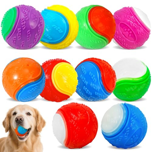 Vinvovojoy 10 Pcs Squeaky Dog Balls,Squeaky Rubber Balls for Pets,Teeth Cleaning Dog Chew Toys,Training Ball Interactive Pet Toys,Glow-in-Dark Training Ball Non-Toxic Rubber Dental Toys