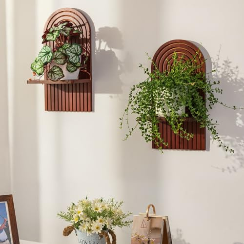 Walasis Mid Century Modern Decor: Walnut Boho Floating Shelves Arched Wall Decor for Bathroom Bedroom Living Room Nursery
