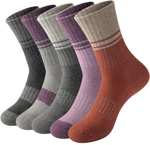 Juedverty Merino Wool Socks For Women Hiking Winter Boot Thermal Warm Thick Cushion Cozy Work Crew Socks 5 Pairs