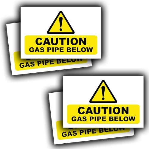 4 Pack - Caution Gas Pipe Below Stickers Labels – Waterproof Vinyl Gas Safety Decals 80mm × 50mm