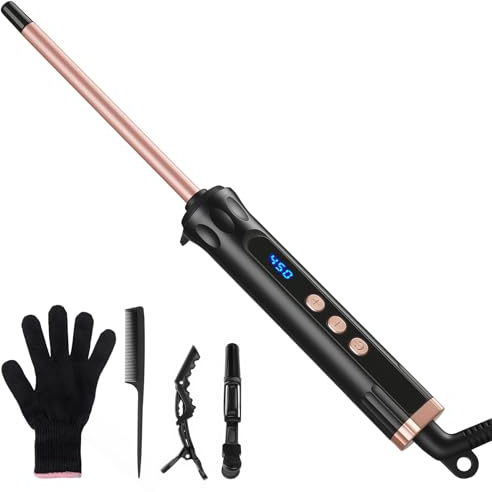 YEGUBEGU Curling Wand Iron 9mm, Ceramic Hair Curler for Short & Long Hair, 14 Temp (100-230°C), Small Curling Tongs for Tight Long Lasting Curls, Dual Voltage for Travel