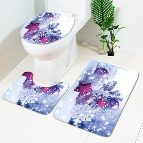 Badezimmermatte Lila Stern Weihnachten rutschfeste Badmatte Waschbar Bath Mat Bad Vorleger Memory Schaum Badezimmerteppich U förmige WC Teppich Badteppich Set 45x75 cm