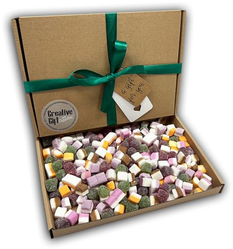 Dolly Mixture Sweets Gift Box Hamper For Any Occasion (Brown Box, Green Ribbon)