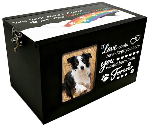 PRESSINART Caja de Urna para cotas En Forma de Arcoíris para Cenizas Puente del Arcoíris Caja de Almacenamiento Rectangular de Madera Urnas de Cremación con Marco de Foto 6.3 x 4.3 x 4.3 Pulgada