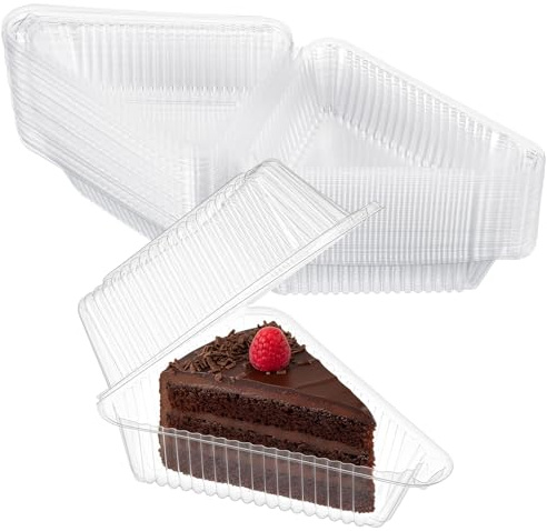Ckhoid 150Pcs Cake Slice Plastic Containers, 4.5 Inches Hinged Lid Cheese Cake Container, Individual Cheesecake Containers, Plastic Boxes for Home, Bakery and Cafe