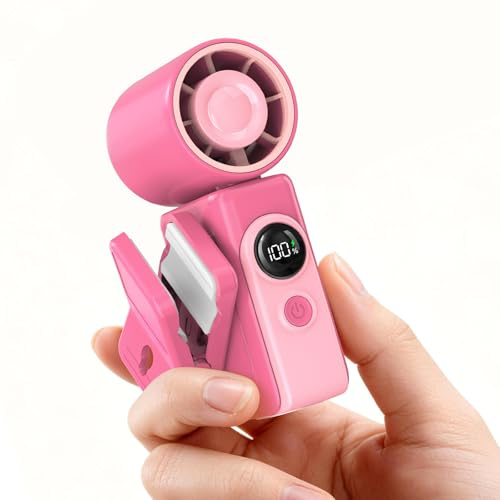 Dnenellr Mini Ventilateur Portable à Main, Ventilateur Clip (Rose Intense) | Tête Rotative 360°, Clip Détachable, 4 Vitesses, 13500RPM, Batterie 2400mAh pour Sac, Voyage, Maquillage et Extérieur