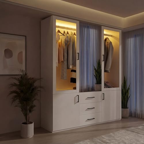 Armadio ad ante battenti 2 ante con specchio e 3 cassetti - Armadio di stoccaggio con asta per vestiti - Armadio polivalente per camera da letto e appartamento (130 x 52 x 180 cm + vetro)