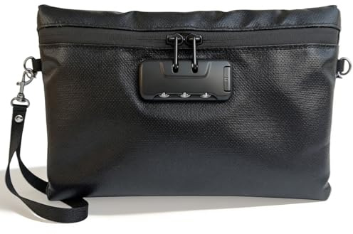 Geruchsdichte Tasche mit Zahlenschloss, Geldkassette Wasserdicht 25x17cm Schwarz Feuerfeste Dokumententasche Geldtasche mit Reißverschluss Geldtaschen Banktasche für Geld Reisepass