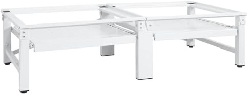 Ordellia Base para lavadora y secadora de acero blanco con dos estantes extraíbles, patas ajustables en altura, almohadillas antideslizantes, 124,5 x 61,5 x 33,5 cm, capacidad de carga de 200 kg