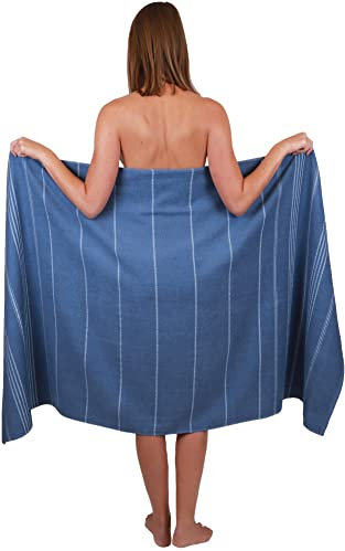 Betz Badetuch XXL Lines 90x180 cm – 100% Baumwolle, weich & saugstark – Strandtuch groß für Urlaub, Pool, Sauna & Outdoor – modernes Streifendesign Farbe blau