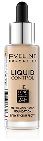 Eveline Cosmetics Liquid Control Make-up flüssig, mattierend, 24h langanhaltende Formel, Babyhaut-Effekt