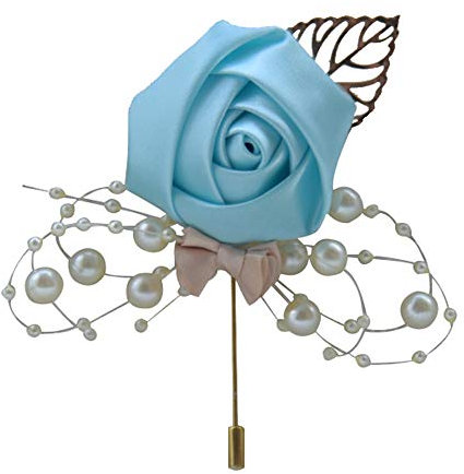 Cheerlife Damen Ansteckblume Handgefertigt Rosen Blume mit Perlen Brosche Hochzeit Party Boutonniere Reversnadel der Männer für Anzug Blau