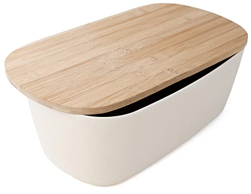 Joejis Contenitore bianco per pane da cucina, stile vintage - Include coperchio per tagliere in bambù