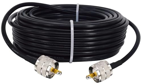 Boobrie Câble UHF Mâle vers Mâle 15 Mètres Câble PL259 RG58 50 Ohms Blindé Basse Perte pour Antenne Radio Amateur CB Installation Mobile Camion 4x4 Station de Base Test SWR