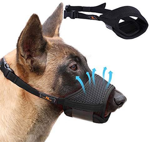 Homkeen Maulkorb für Hunde, weich, verhindert Beißen, Bellen und Kauen mit verstellbarer Schlaufe, atmungsaktives Netzgewebe, Größe M, Schwarz