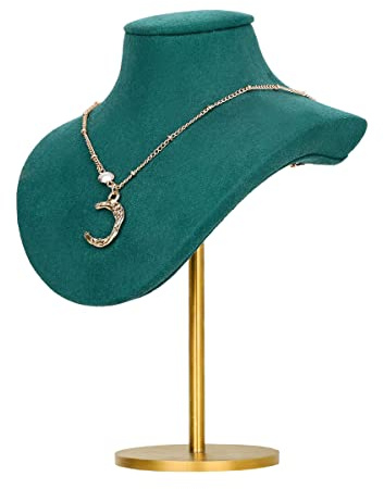 GemeShou Busto porta-collane verde per ragazze, organizzatore appeso in velluto, manichino piccolo, esposizione metallo【Verde】