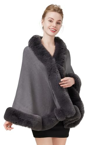 BEAUTELICATE Châle Étole en Fausse Fourrure Cape Poncho Tricoté Chaud De Femme Mariage Hiver sur Robe de Soirée Mariée Demoiselle d'honneur(Taille Unique, Gris Clair)