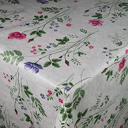 Wachstuch Wachstischdecke Tischdecke Breite und Länge wählbar Blumenwiese Beige Grau Eckig 110 x 230 cm abwaschbar Gartentsichdecke