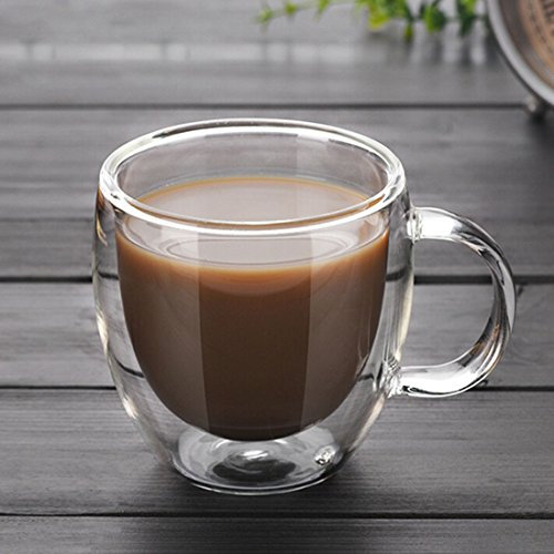 FGYZYP Lot de 4 tasses à café en verre transparent à double paroi isotherme avec grande poignée de 150 ml -pour latte, expresso, cappuccino, thé
