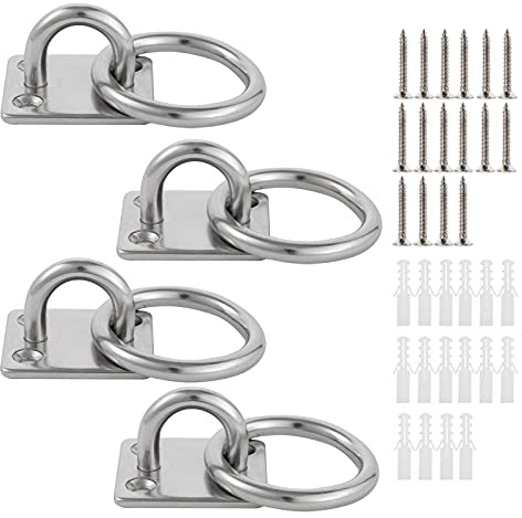 Lyaor 4 Pezzi M6 Gancio per Piastra Oculare Placca Occhiello in 304 Acciaio Inossidabile con Anello Gancio Robusto per Montaggio a Parete a Soffitto Piastra Ancoraggio per Barche Yoga Swing Amaca