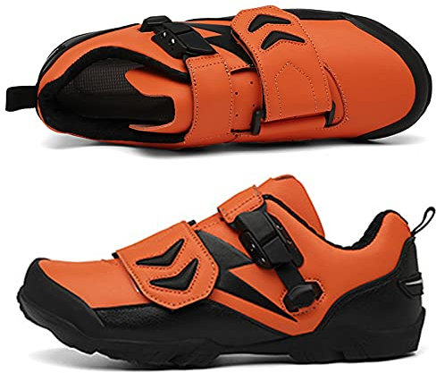 Mens Womens Road Mountain Cycling Schuhe Indoor Bike Schuhe Keine Stollen Verschleißfest Komfortable Mode Fahrrad Reitsportschuhe,Orange-48