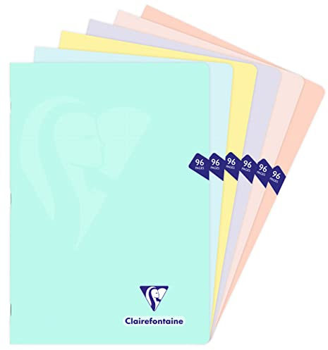 Clairefontaine 308162C - Heft Mimesys, DIN A4, 21x29,7cm, 48 Blatt, 90g, kariert, ideal für die Schule, wasserfest Einband aus Polypropylen, Pastell sortiert, 1 Stück