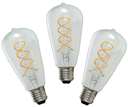 Ruihua E27 4W Klarglas Spiral Glühbirne ST64 LED Glühbirne,Warmweiß 2700K 400LM Doppelspirale Flexible Retro Edison LED Glühbirne Nicht Dimmbar Energiesparlampe(3 Stück)