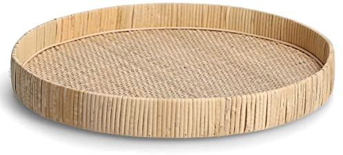 Zeller 25171 Dekotablett Nature, Rattan, ca. Ø 40 x 5 cm, Serviertablett, Dekoration, Naturprodukt