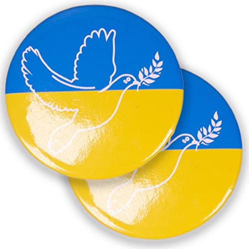 Anstecknadel Buttons mit Friedenstaube auf Ukraine Flagge, Ø 44 mm Broschengröße, Ukraine Flaggenpin blau gelb, Nadelverschluss Ansteckpin, Ukraine Anstecker, Brosche Ukraine, Ukraine Fahne Pin