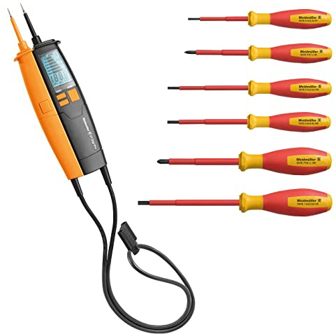 Weidmüller VDE Werkzeug-Set 7-teilig (1x Spannungsprüfer VT Digi Pro, 6x Schraubendreher VDE, für Elektriker, Spannungsanzeige 1-1000 V AC/DC) 490103