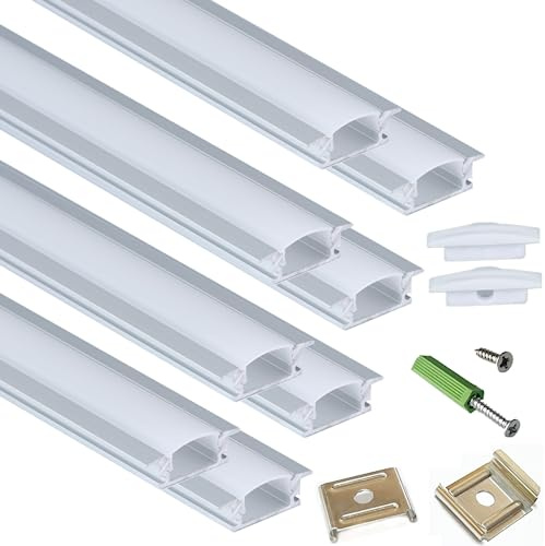 THMOOTHER Recessed LED Strip Channel Diffuser 8-Pack 6.56FT,23.5X7MM Tape Aluminum Track with Flange,Flush Mounted Wardrobe Bookcase Wine Cabinet Groove Intergrated Low Profile (6.56FT, Silver, 8)