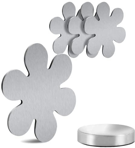 Marzoon 4 fermatovaglia magnetici in acciaio inox, porta tovaglia con magnete, argento (fioritura), pratici pesi per tovaglia per giardino e interni