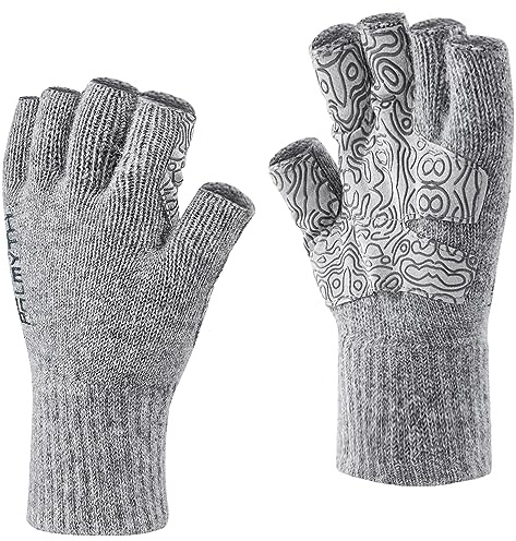 Palmyth Fingerlose Woll-Angelhandschuhe mit Grip für Damen und Herren | Rutschfeste Grip-Handfläche, Freie Finger, 55 % Wolle und Elastische Bündchen ein Warmes Wintergeschenk für Outdoorfans