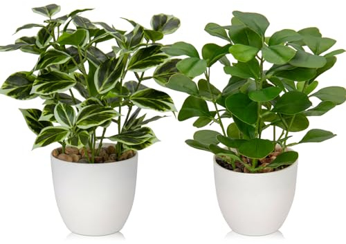 Briful 2PCS Kunstpflanze Wie Echt Künstliche Ficus Pflanzen im Topf Kleine Dekopflanze für Fensterbank Wohnzimmer Badezimmer Dekoration