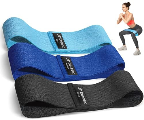 Beenax Fabric Resistance Bands (Set of 3), Long/Short Exercise Bands for Women Men, Loop Bands, 3 Resistance Levels for Workout, Fitness, Stretching, Pull Up, Leg, Glutes, Squat and Strength Training