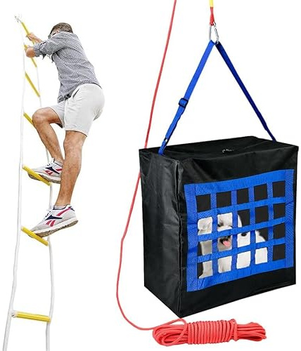Fire Emergency Set - Rope Ladder & Fire Escape Bag for Whole Family incl. Pets up to 23 kg - Rescue Ladder 4m and Fire Evacuation Bag - Safety Equipment - Evacuation Bags for Dogs or Cats (Medium)
