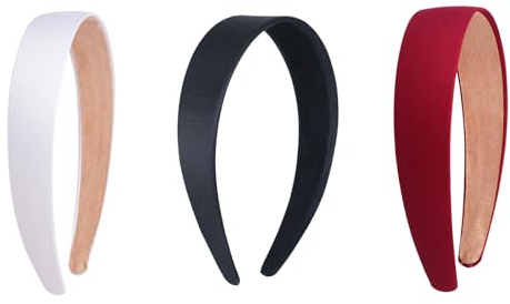 3 Stück Satin-Stirnbänder rutschfester Haarreif für Frauen Haarreifen Satin Retro Style Haarband Mode Bequeme Stirnbänder für Frauen und Mädchen (Schwarz,Weiß,Rot)