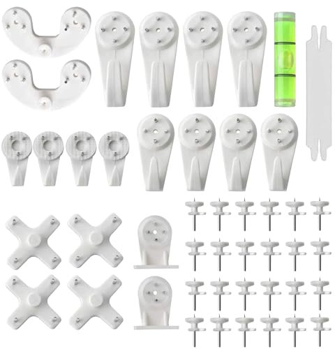 Ewwtrey 62 Stück Bilderhaken Ohne Bohren, Bilder Aufhängen Ohne Bohren, Bilderhaken Zum Nageln, Spurenlose Unsichtbare Wandhaken, Multifunktional Bilder Haken für Hängende Bildern Rahmen Uhren