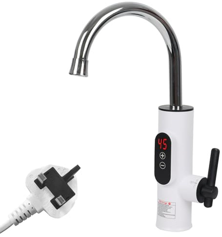 Instant Hot Water Tap, 3300W Electric Hot Water Faucet, Stainless Steel Electric Water Heater Tap, 360° Rotatable, LED Temperature, Hot and Cold Kitchen Faucet (Style A, White)